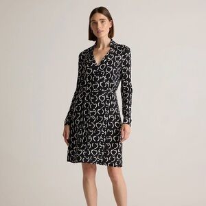 Quince 100% Silk Jersey Mini Wrap Dress in Circular Contrast Pattern Small 044
